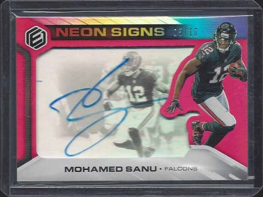 MOHAMED SANU 2019 PANINI ELEMENTS NEON SIGNS RED ON CARD AUTO #D 5/10