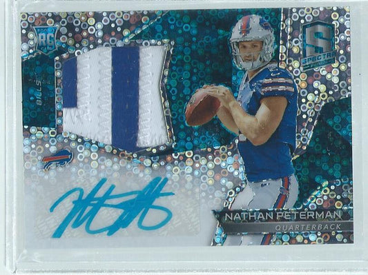 NATHAN PETERMAN 2017 PANINI SPECTRA 2 COLOR PATCH AUTO BLUE PRIZM RC #D 19/75