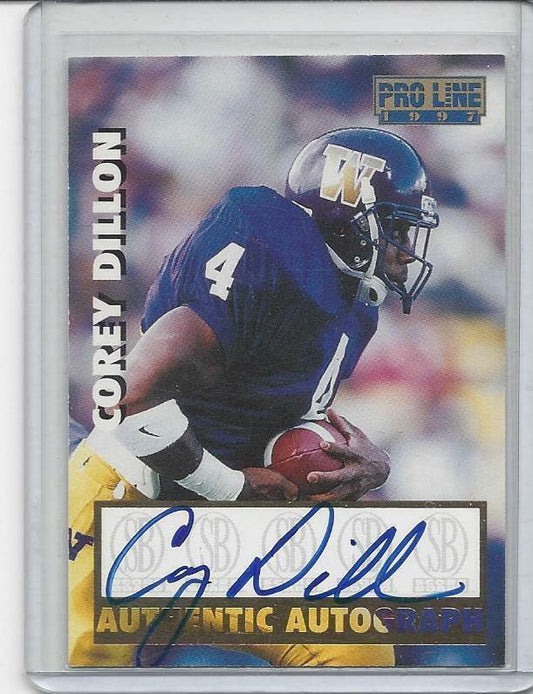 COREY DILLON 1997 PRO LINE ON CARD WASHINGTON HUSKIES ROOKIE AUTO RC