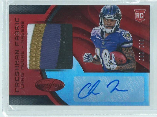 CHRIS MOORE 2016 PANINI CERTIFIED FRESHMAN 4 COLOR PATCH AUTO RED RC #D /249