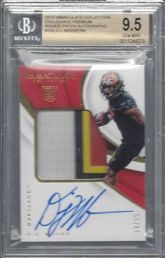 D.J. MOORE 2018 IMMACULATE JUMBO 4 COLOR PATCH AUTO RC /99 BGS 9.5 10 AU POP 1/1