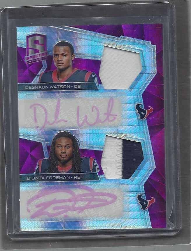 DESHAUN WATSON DONT'A FOREMAN 2017 SPECTRA NEON PINK DUAL PATCH AUTO RC #D 2/5