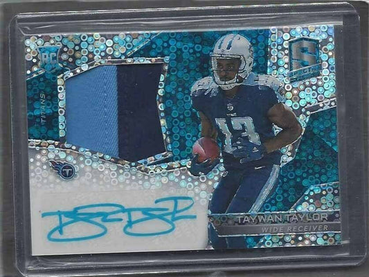 TAYWAN TAYLOR 2017 PANINI SPECTRA NEON BLUE PRIZM PATCH AUTO RC #D 46/75