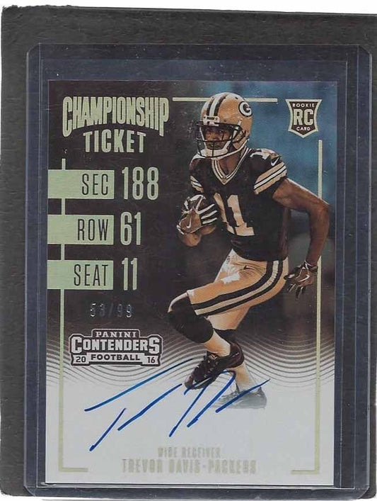 TREVOR DAVIS 2016 CONTENDERS SEPIA CHAMPIONSHIP TICKET VARIATION AUTO RC #D /99