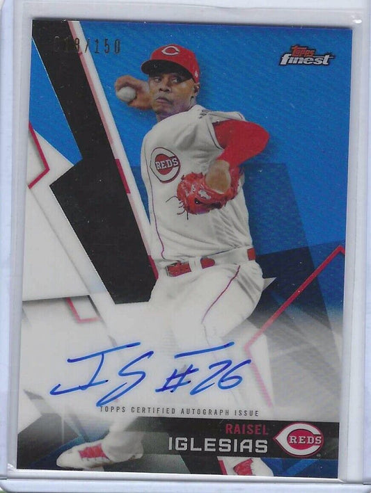 RAISEL IGLESIAS 2018 TOPPS FINEST BLUE REFRACTOR ON CARD AUTO #d 018/150
