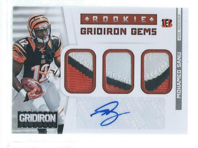 MOHAMED SANU 2012 PANINI GRIDIRON GEMS TRIPLE 3 COLOR PATCH AUTO RC #D 1/25