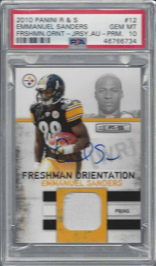 EMMANUEL SANDERS 2010 R&S FRESHMAN ORIENTATION PATCH AUTO RC /10 PSA 10 POP 1/1