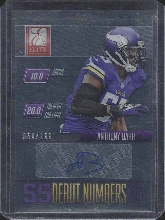 ANTHONY BARR 2014 ELITE DEBUT NUMBERS VIKINGS ACETATE ROOKIE AUTO RC #D 54/199