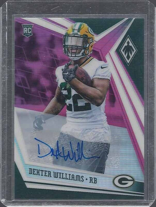 DEXTER WILLIAMS 2019 PANINI PHOENIX PURPLE PRIZM PACKERS ROOKIE AUTO RC #D 33/35