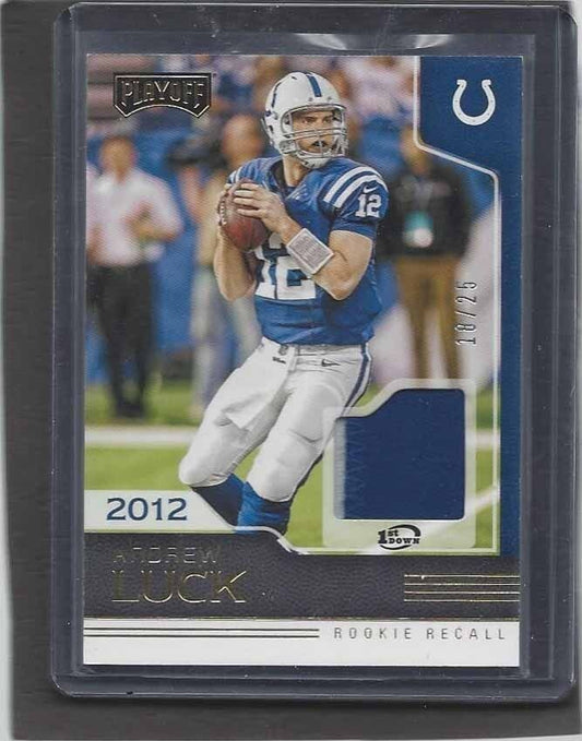 ANDREW LUCK 2016 PANINI PLAYOFF ROOKIE RECALL GOLD 2 COLOR COLTS PATCH #D 18/25
