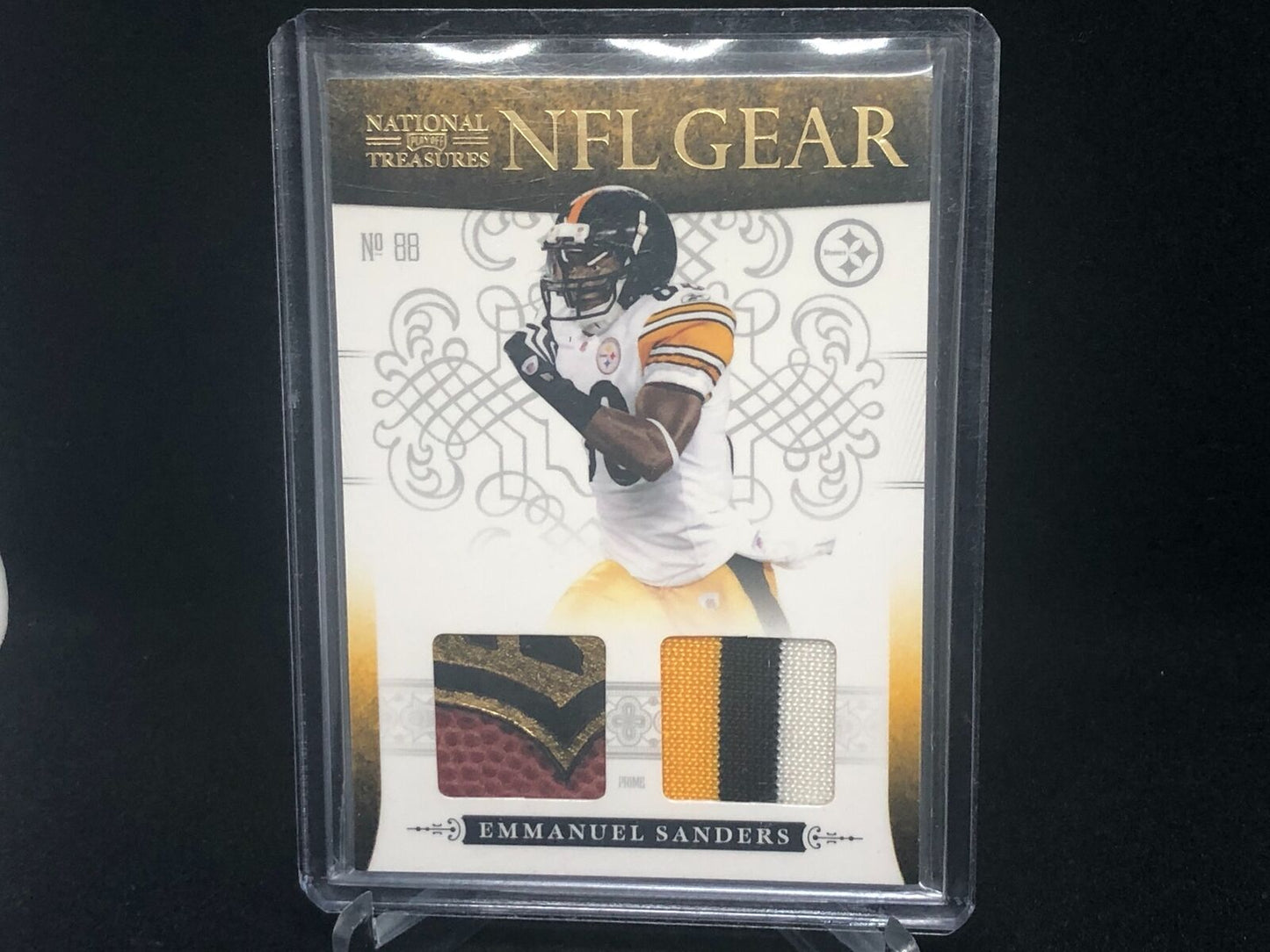 EMMANUEL SANDERS 2011 NATIONAL TREASURES DUAL PATCH + LOGO BALL PATCH RC #D /49