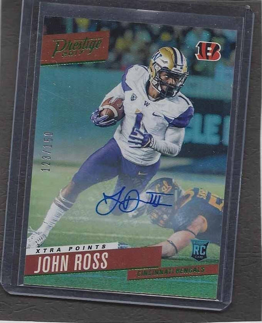 JOHN ROSS 2017 PRESTIGE XTRA POINTS GREEN BENGALS ROOKIE AUTO RC #D 123/150