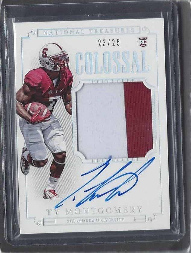 TY MONTGOMERY 2015 NATIONAL TREASURES SILVER PATCH ON CARD AUTO RC #D 23/25
