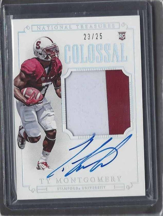 TY MONTGOMERY 2015 NATIONAL TREASURES SILVER PATCH ON CARD AUTO RC #D 23/25