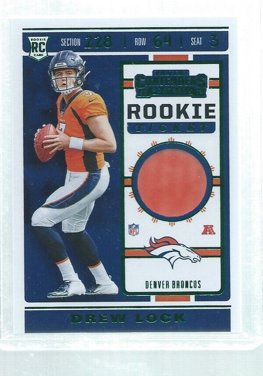 DREW LOCK 2019 CONTENDERS ROOKIE TICKET JERSEY GREEN ROOKIE RC