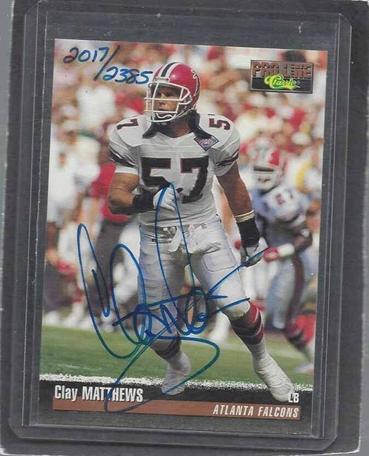 CLAY MATTHEWS 1995 CLASSIC PRO LINE ON CARD FALCONS AUTO #D 2017/2385