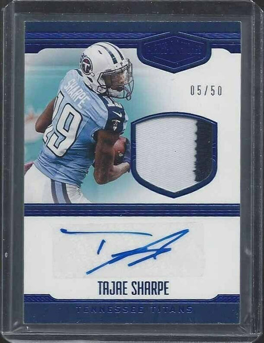 TAJAE SHARPE 2016 PLATES & PATCHES BLUE RPA TITANS ROOKIE PATCH AUTO RC #D 5/50