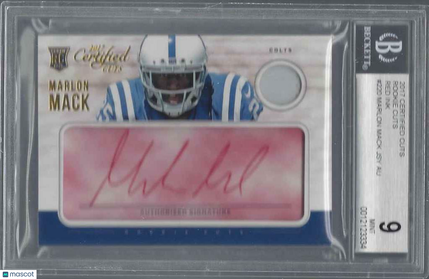 MARLON MACK 2017 CERTIFIED CUTS RED INK PATCH AUTO RC SSP BGS 9 w/ 10 AU POP 1/1