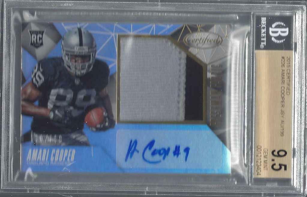 AMARI COOPER 2015 CERTIFIED FRESHMAN FABRIC RPA PATCH AUTO RC /199 BGS 9.5 10 AU