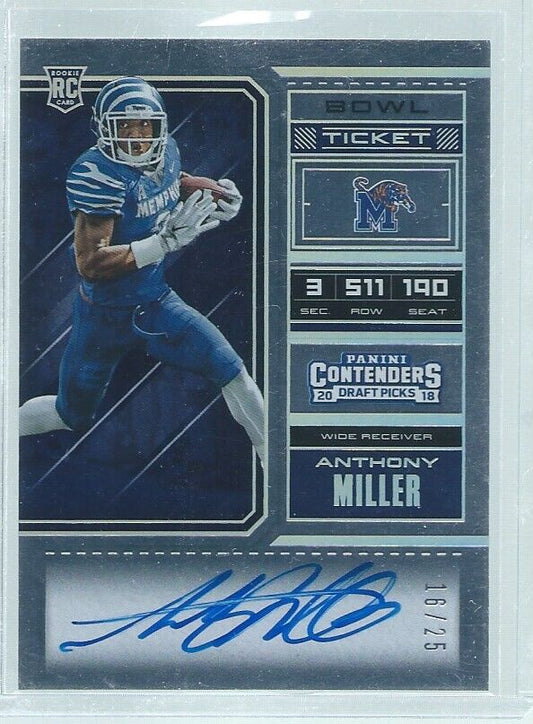 ANTHONY MILLER 2018 PANINI CONTENDERS BOWL TICKET ON CARD AUTO RC #D 16/25
