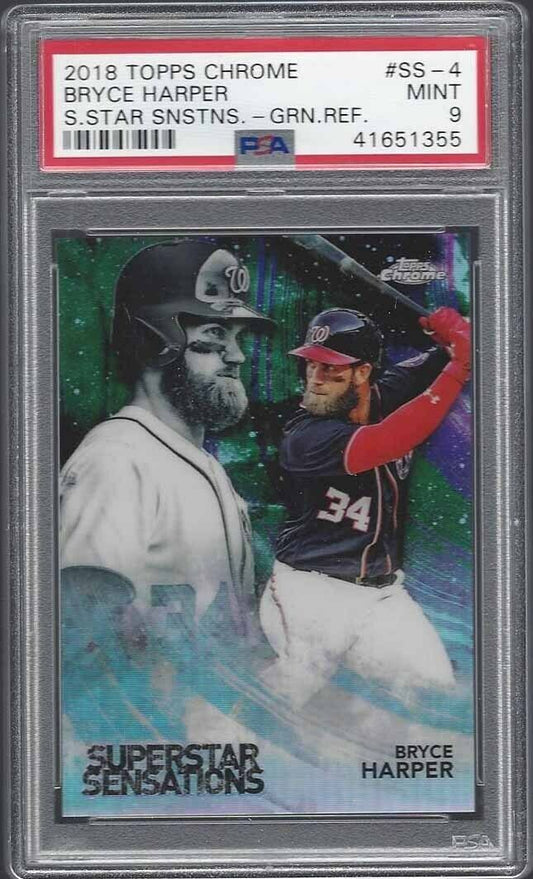 BRYCE HARPER 2018 TOPPS CHROME SUPERSTAR SENSATIONS GREEN REFRACTOR /99 PSA 9