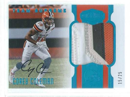 COREY COLEMAN 2017 PLATES & PATCHES TEAM SUPREME 3 COLOR PATCH AUTO BLUE /25