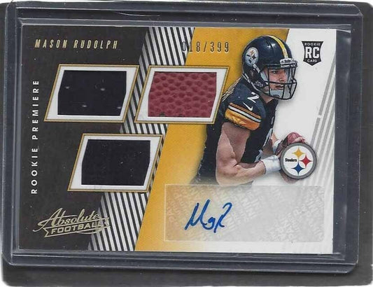 MASON RUDOLPH 2018 ABSOLUTE RPM STEELERS TRIPLE JERSEY BALL AUTO RC #D /399