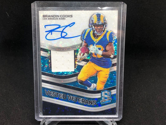 BRANDIN COOKS 2019 SPECTRA BLUE PRIZM VESTED VETERANS JERSEY ONCARD AUTO #D 3/35