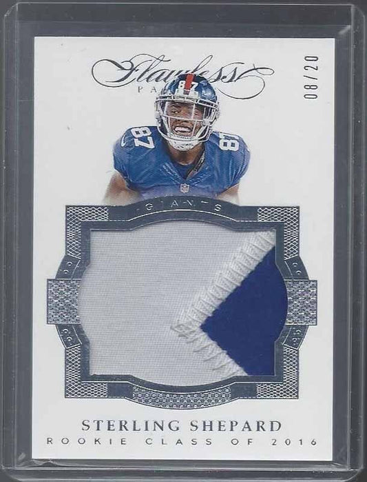 STERLING SHEPARD 2016 FLAWLESS JUMBO 2 COLOR GIANTS ROOKIE PATCH RC #D 8/20