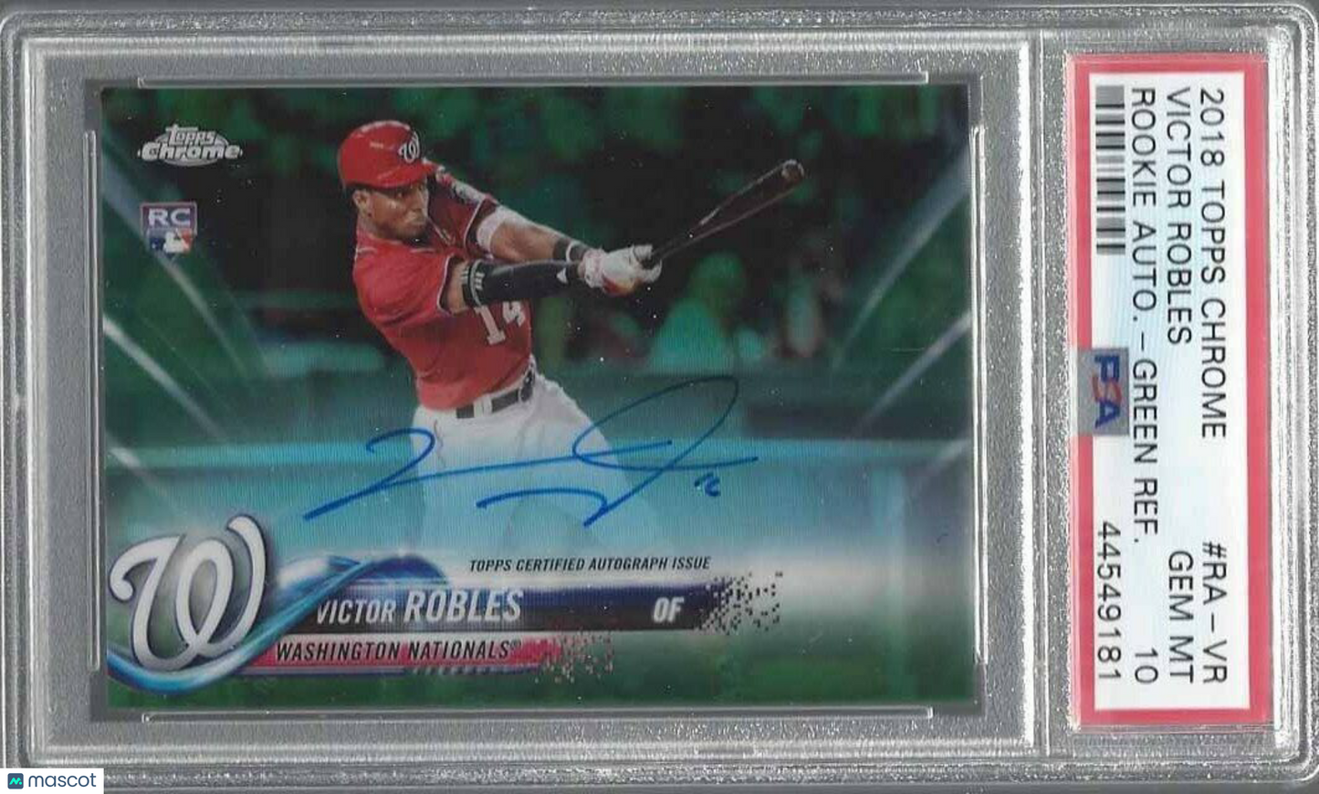 VICTOR ROBLES 2018 TOPPS CHROME GREEN REFRACTOR AUTO RC /99 PSA 10 GEM MT POP 7