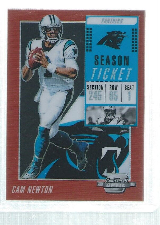 CAM NEWTON 2018 CONTENDERS OPTIC SEASON TICKET RED PRIZM HOLO #D 134/199