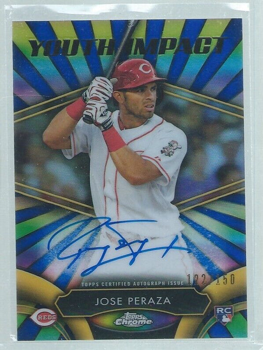 JOSE PERAZA 2016 TOPPS CHROME YOUTH IMPACT ON CARD AUTO BLUE REFRACTOR RC /150