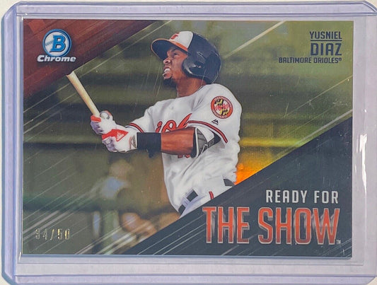 YUSNIEL DIAZ 2019 BOWMAN CHROME READY FOR THE SHOW PROSPECT GOLD REFRACTOR /50