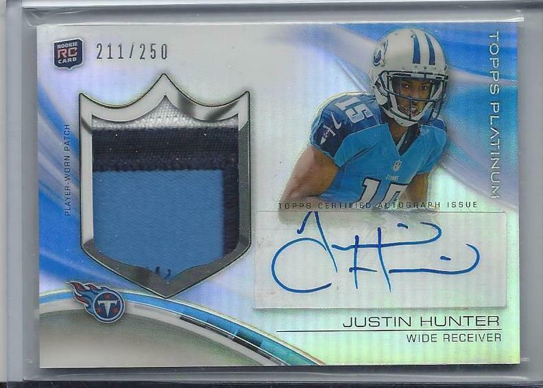 JUSTIN HUNTER 2013 TOPPS PLATINUM RPA ROOKIE 3 COLOR PATCH AUTO RC #D 211/250