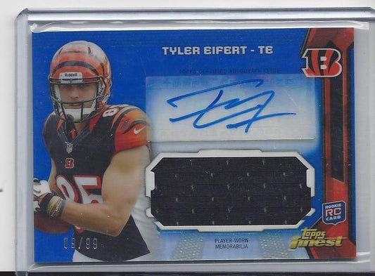TYLER EIFERT 2013 TOPPS FINEST BLUE REFRACTOR JUMBO ROOKIE JERSEY AUTO RC #D /99