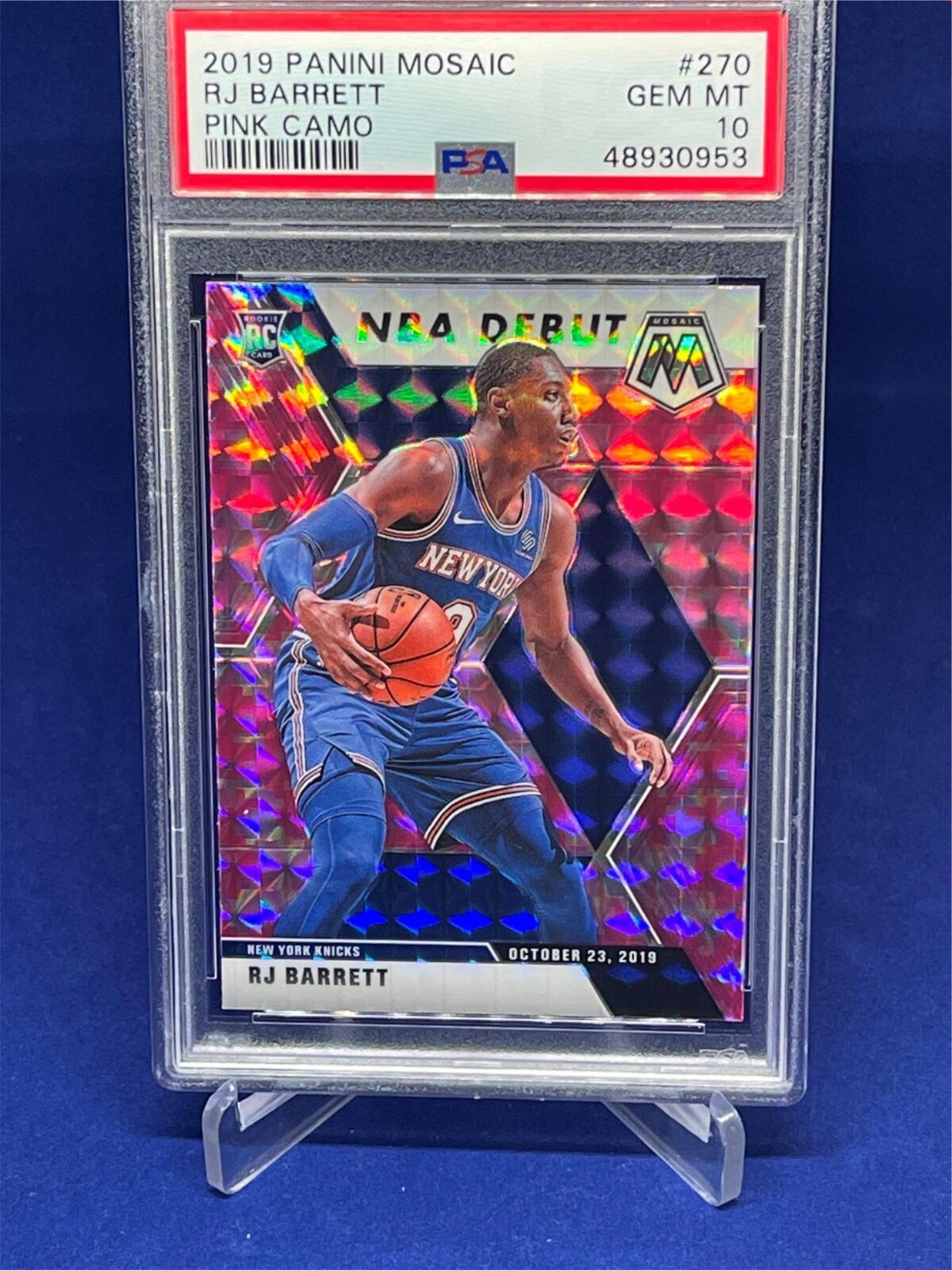 RJ BARRETT 2019-20 PANINI MOSAIC NBA DEBUT PINK CAMO PRIZM ROOKIE RC #270 PSA 10