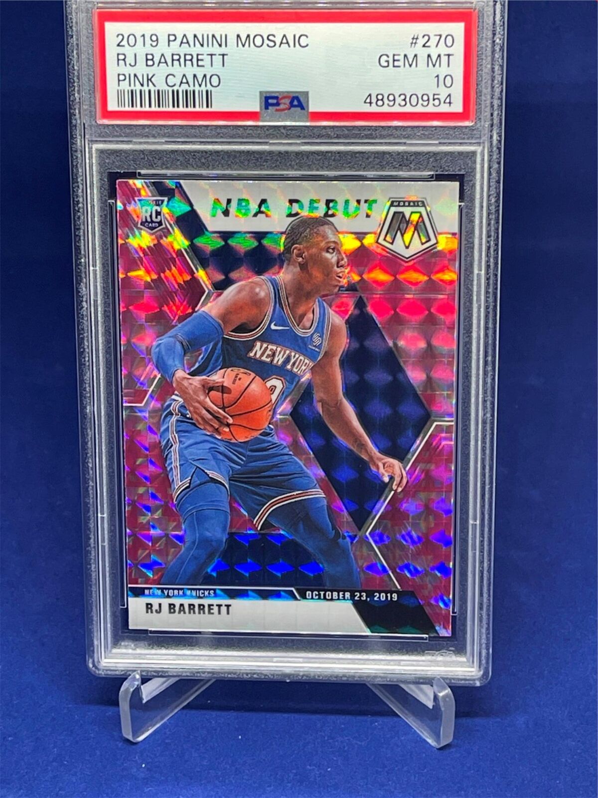 RJ BARRETT 2019-20 PANINI MOSAIC NBA DEBUT PINK CAMO PRIZM ROOKIE RC #270 PSA 10