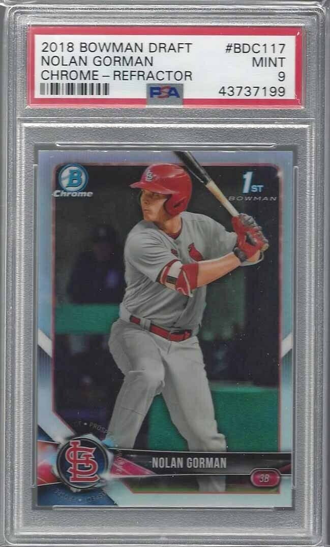 NOLAN GORMAN 2018 BOWMAN DRAFT CHROME 1ST REFRACTOR #117 PSA 9 MINT