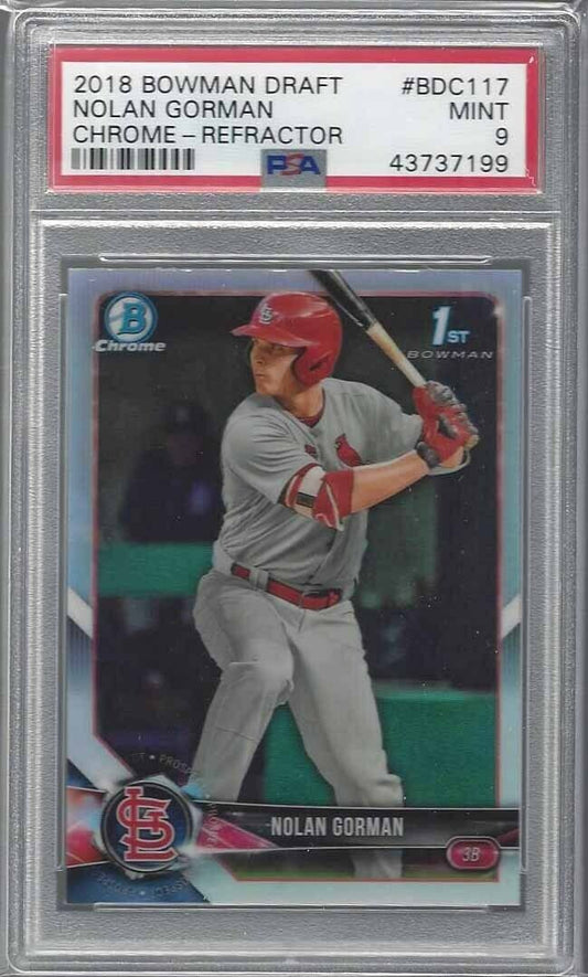 NOLAN GORMAN 2018 BOWMAN DRAFT CHROME 1ST REFRACTOR #117 PSA 9 MINT