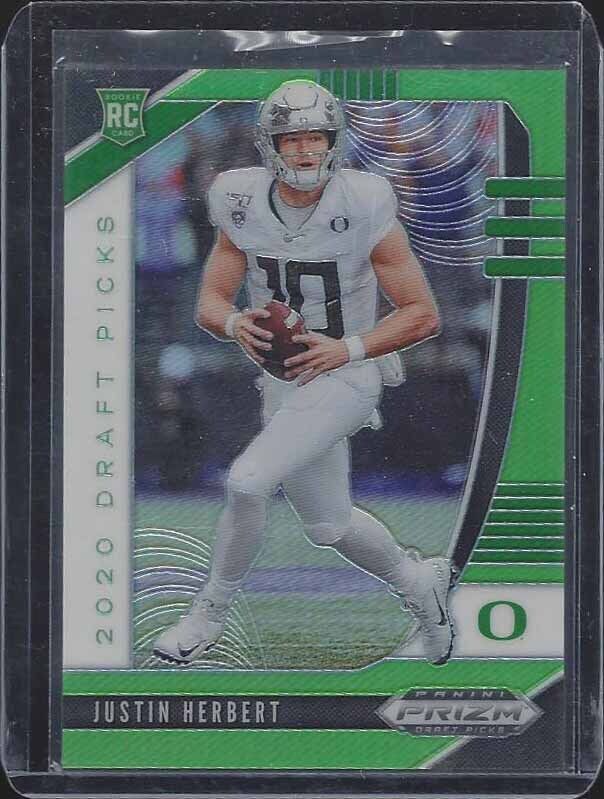 JUSTIN HERBERT 2020 PANINI PRIZM LIME GREEN PRIZMS ROOKIE RC #D 71/125
