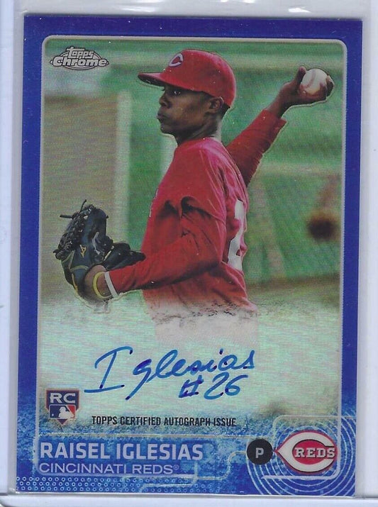 RAISEL IGLESIAS 2015 TOPPS CHROME BLUE REFRACTOR ON CARD ROOKIE AUTO RC #D /150