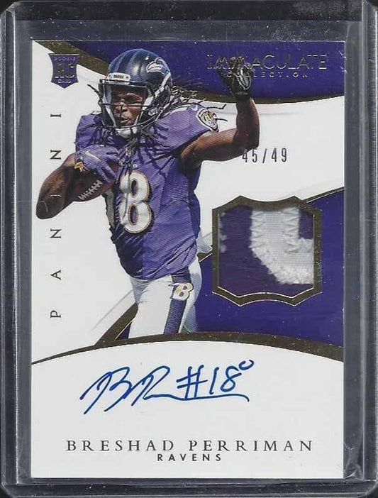BRESHAD PERRIMAN 2015 PANINI IMMACULATE RPA GOLD ROOKIE PATCH AUTO RC #D /49
