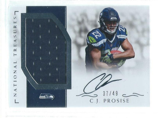 C.J. PROSISE 2016 NATIONAL TREASURES JERSEY ON CARD AUTO RC #D 37/49