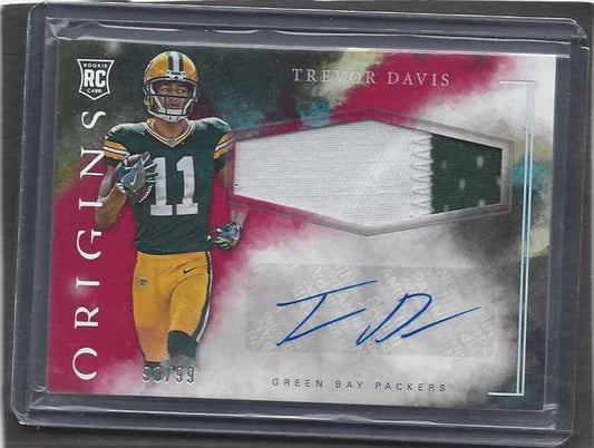 TREVOR DAVIS 2015 PANINI ORIGINS RED RPA PACKERS 2 COLOR PATCH AUTO RC #D /99