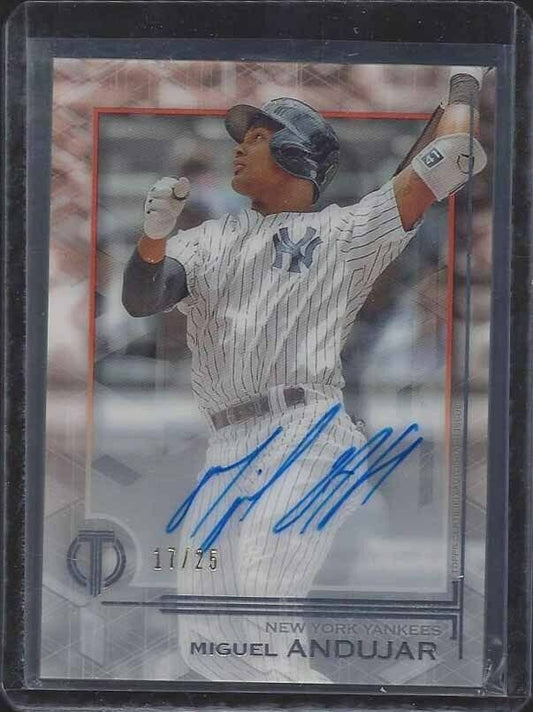 MIGUEL ANDUJAR 2019 TOPPS TRIBUTE ORANGE ON CARD YANKEES AUTO #D 17/25