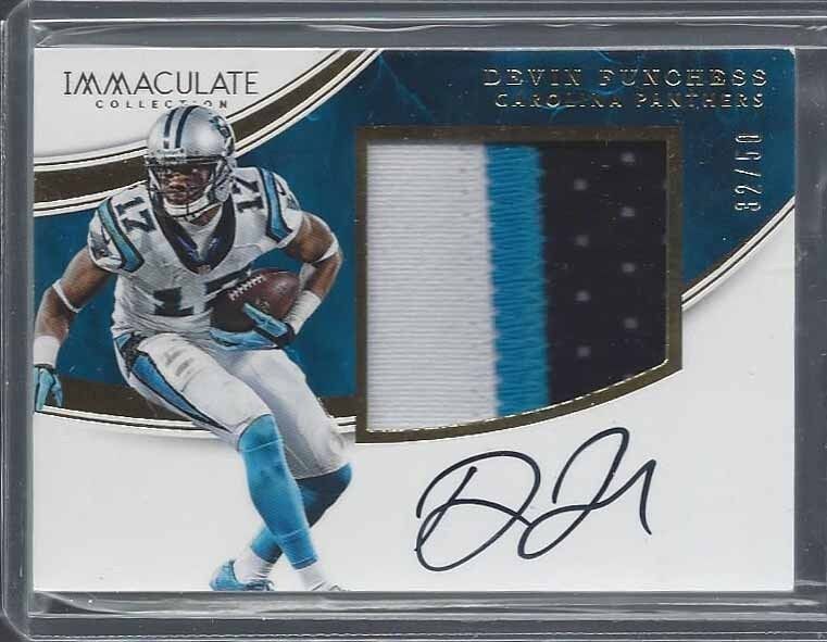 DEVIN FUNCHESS 2016 IMMACULATE JUMBO 3 COLOR PANTHERS PATCH ON CARD AUTO #D /50