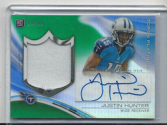 JUSTIN HUNTER 2013 TOPPS PLATINUM GREEN RPA ROOKIE PATCH AUTO RC #D 28/99