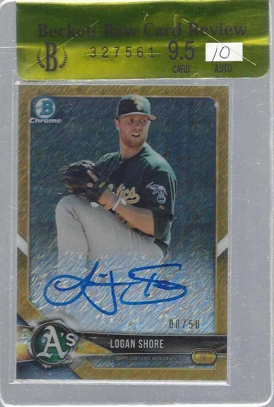 LOGAN SHORE 2018 BOWMAN CHROME GOLD SHIMMER REFRACTOR AUTO /50 BGS 9.5 10 POP 1