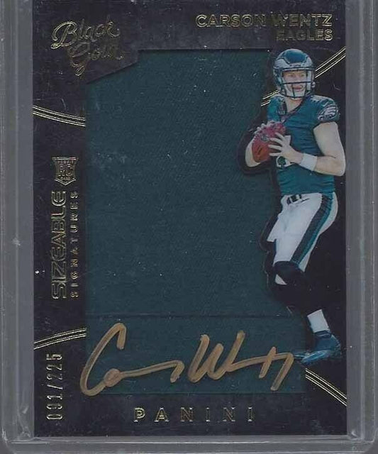 CARSON WENTZ 2016 BLACK GOLD SIZEABLE SIGS JUMBO JERSEY ON CARD AUTO RC #D /225