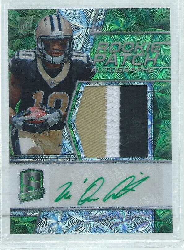 TRE'QUAN SMITH 2018 PANINI SPECTRA 3 COLOR PATCH AUTO GREEN PRIZM RC #D 52/60